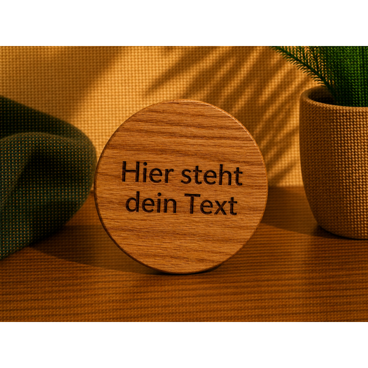 Untersetzer Eichenholz mit Gravur – rund, personalisiert | Boxenshop Chemnitz