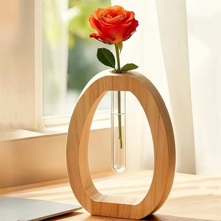 Katzenvase aus Holz mit Glasröhrchen – Dekovase Katzen-Design | Boxenshop