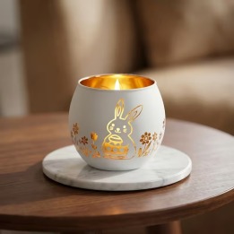 Oster-Teelichthalter Keramik – Ei-Design mit goldenem Hasen | Boxenshop Chemnitz